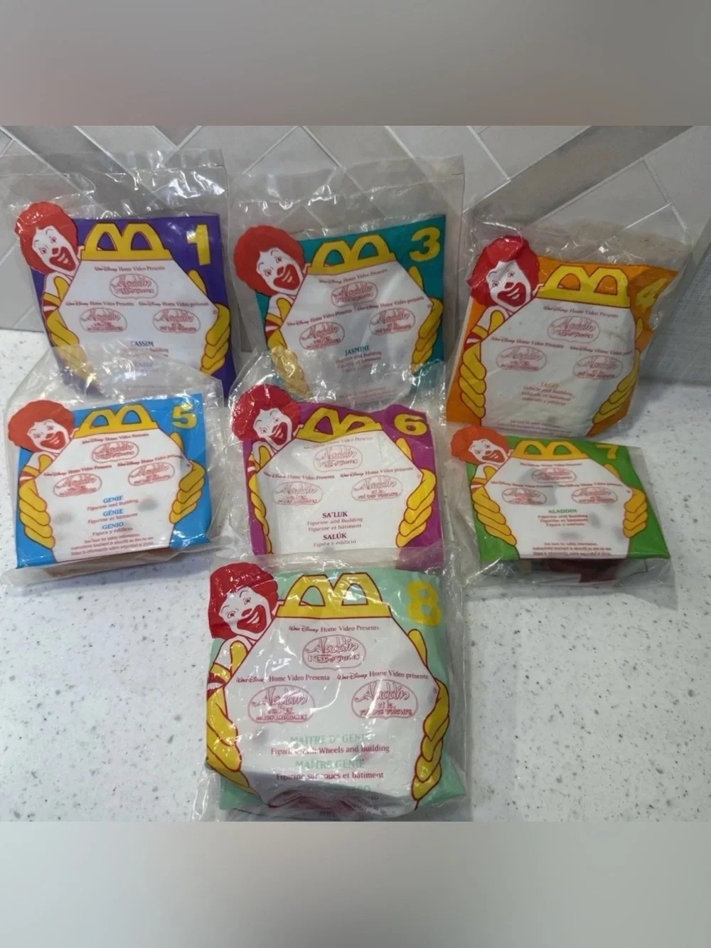 1996 McDonald's Aladdin Happy Meal Toys - Set of 7 In Bag -Just Missing #2